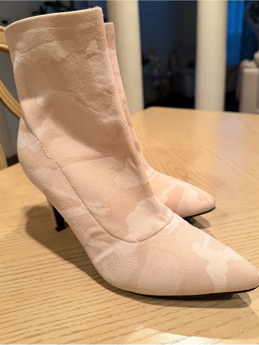 MIA Nude/Taupe Pointed-Toe Sock Ankle Boots Size 10